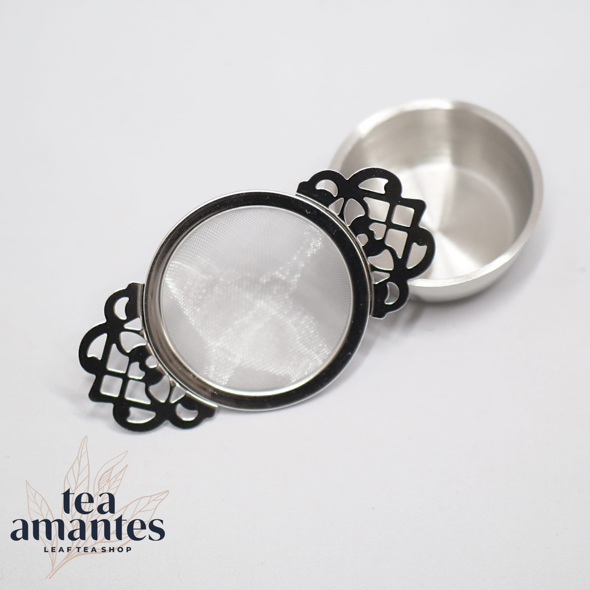 Stainless steel tea strainer with drip bowl double ear mesh infuser